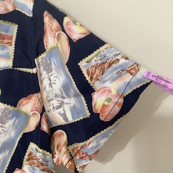 Jamaica Bay Vintage Navy Seashell Postcard Coastal Tropical Hawaiian Shirt 1X - Picture 11 of 12